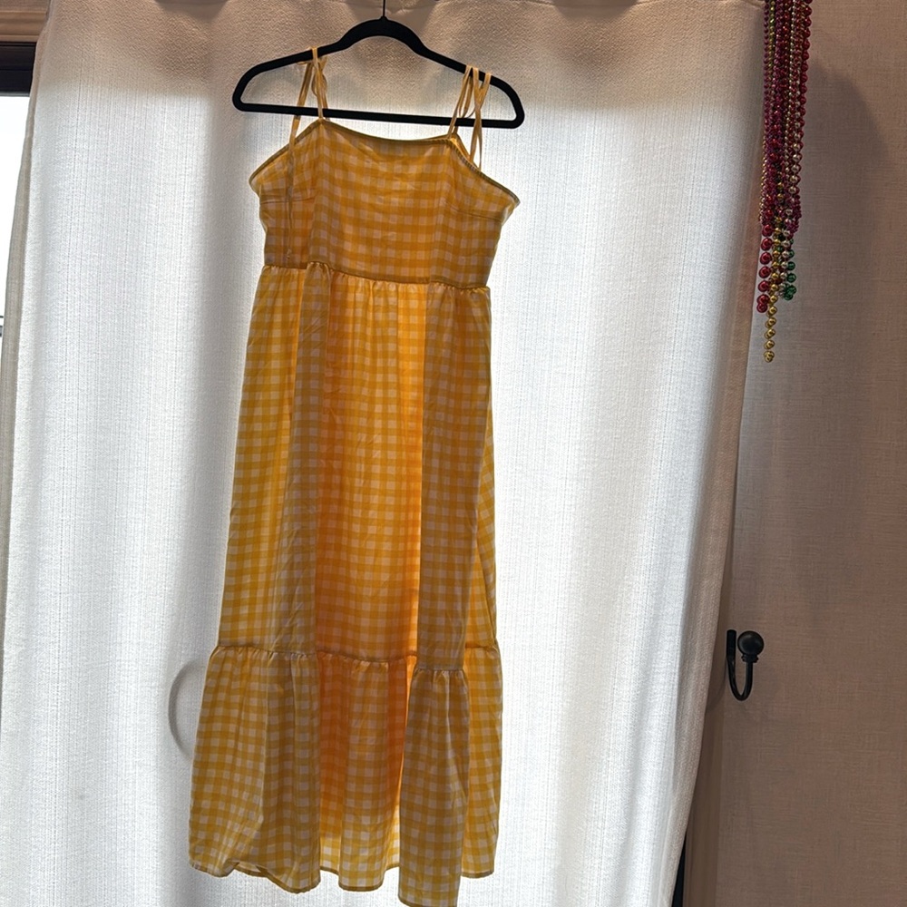 Pretty Garden Yellow Gingham Tie Shoulder Maxi Dress Size Large